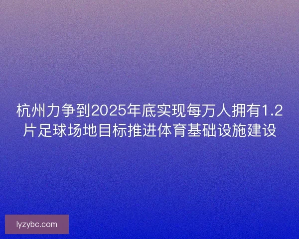 杭州力争到2025年底实现每万人拥有1.2片足球场地目标推进体育基础设施建设 杭州力争到2025年底实现每万人拥有1.2片足球场地目标推进体育基础设施建设